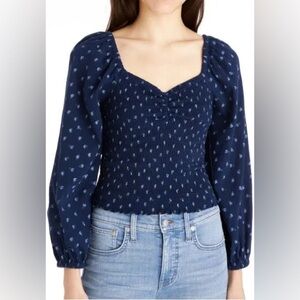 NWT Madewell Madewell Lucille Balloon Sleeve Smocked Top Navy Blue - Medium